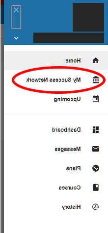 screenshot of Starfish navigation menu with My Success Network circled in red
